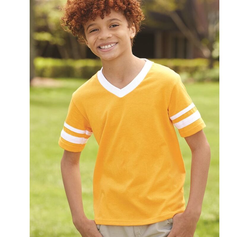Youth V-Neck Jersey with Striped Sleeves Thumbnail