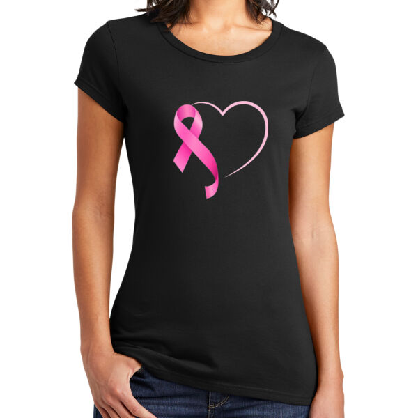 Breast Cancer Awareness Ribbon Heart Tee – Women’s Black Shirt Thumbnail