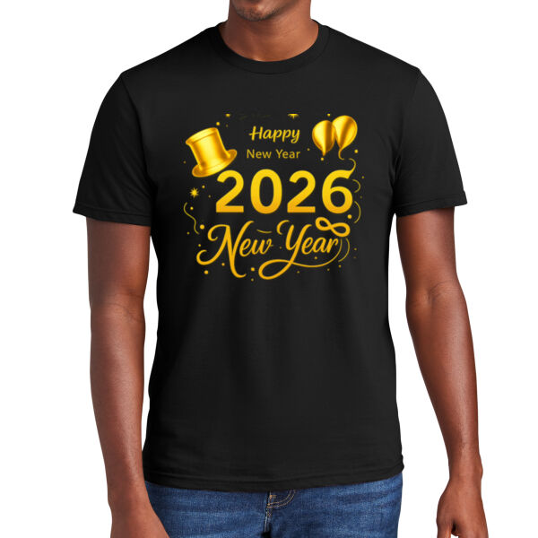 Gold Happy New Year 2026 T-Shirt – Unisex 100% Cotton Festive Party Tee for Family, Friends & Group Celebrations Thumbnail