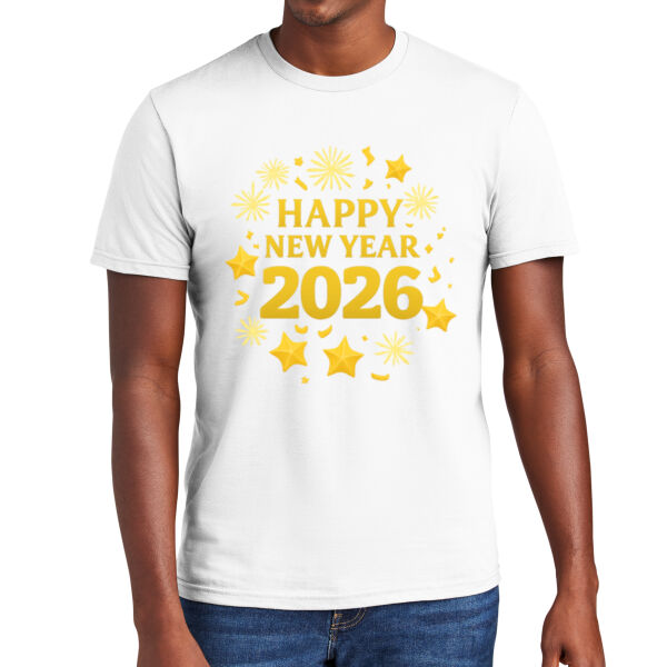 Happy New Year 2026 Party T-Shirt – Unisex Gold Fireworks Graphic Tee. Thumbnail