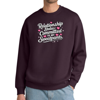 Unisex Funny Valentines Day Crewneck Sweatshirt -“Relationship Status: Committed to My Sweatpants” Thumbnail