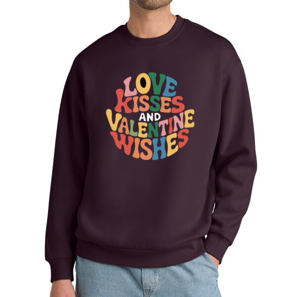 Unisex Valentine Love Kisses Sweatshirt, Retro Love Crewneck. Thumbnail