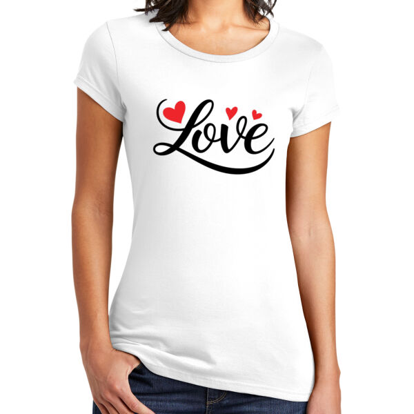 Women’s Love Script Valentine T-Shirt ,Minimal Heart Graphic Tee , Soft Casual Everyday Top. Thumbnail