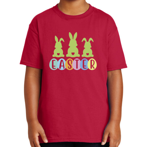 Happy Easter Vibes|Bunny Squad|Vintage Spring Rabbit & Eggs|Short Sleeve Cotton Tee for Youth Thumbnail