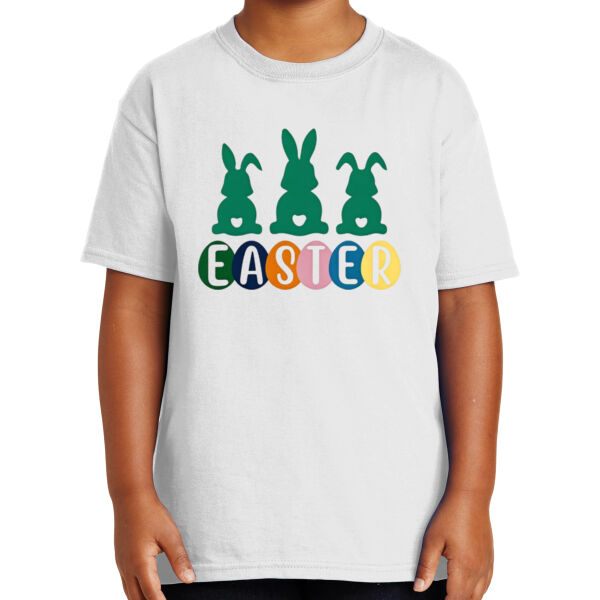 Happy Easter Vibes|Bunny Squad|Vintage Spring Rabbit & Eggs|Short Sleeve Cotton Tee for Youth Thumbnail