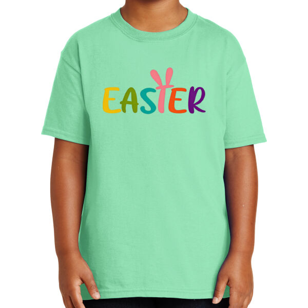 Happy Easter Vibes|Bunny Squad|Vintage Spring Rabbit & Eggs|Short Sleeve Cotton Tee for Youth Thumbnail