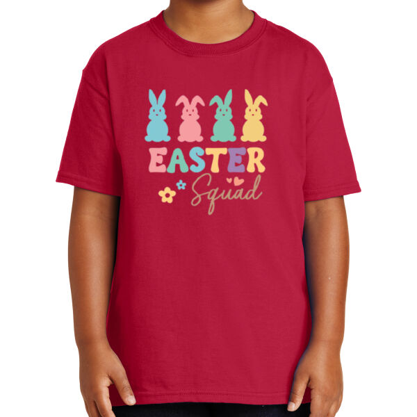 Happy Easter Vibes|Bunny Squad|Vintage Spring Rabbit & Eggs|Short Sleeve Cotton Tee for Youth Thumbnail