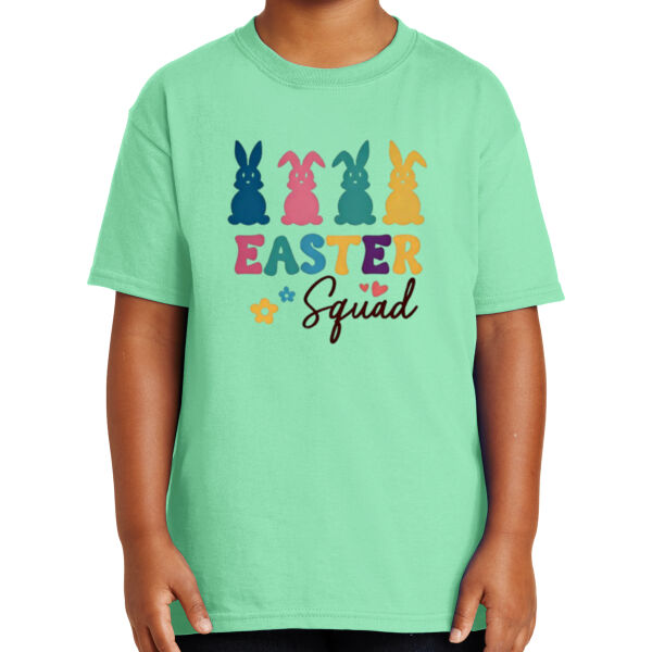 Happy Easter Vibes|Bunny Squad|Vintage Spring Rabbit & Eggs|Short Sleeve Cotton Tee for Youth Thumbnail