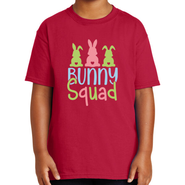 Happy Easter Vibes|Bunny Squad|Vintage Spring Rabbit & Eggs|Short Sleeve Cotton Tee for Youth Thumbnail
