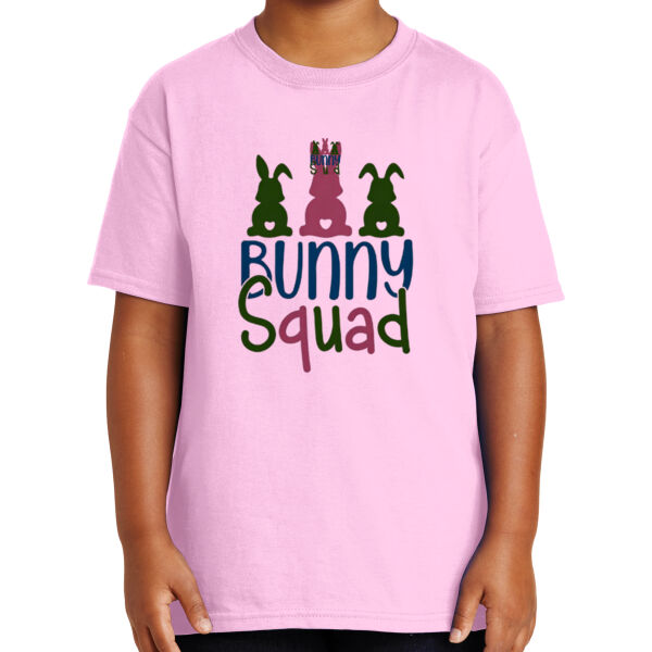 Happy Easter Vibes|Bunny Squad|Vintage Spring Rabbit & Eggs|Short Sleeve Cotton Tee for Youth Thumbnail