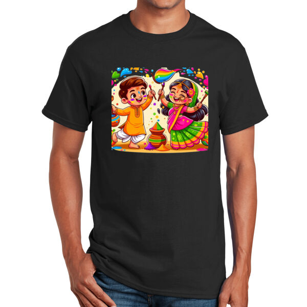 Unisex Happy Holi T-Shirt | Dancing Children Festival Colors Tee Thumbnail